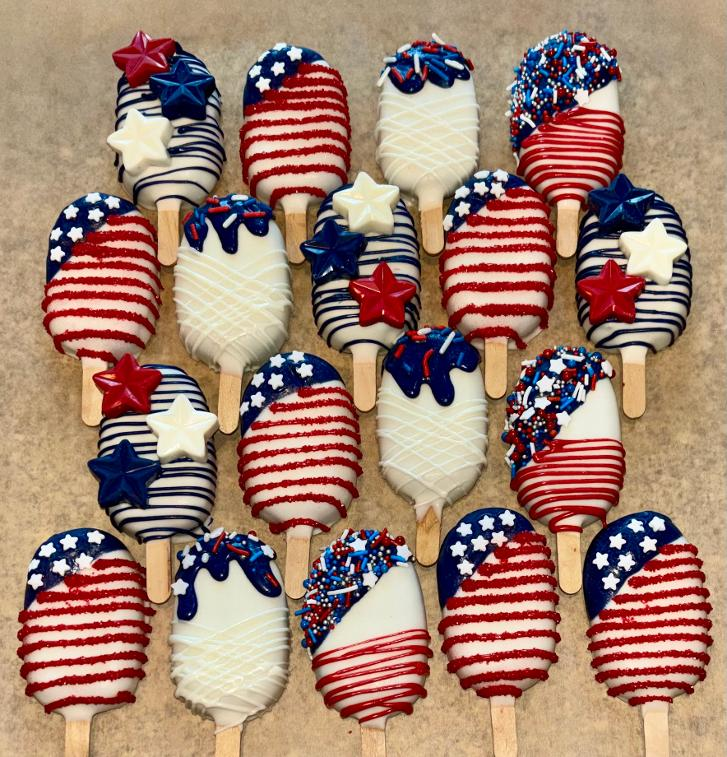 Patriotic red, white, and blue cakesicles